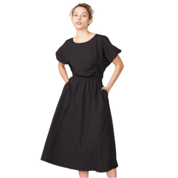 Stateside Black Summer Midi Dress Puff Sleeve Sz Large Coastal Beachy - Picture 13 of 13